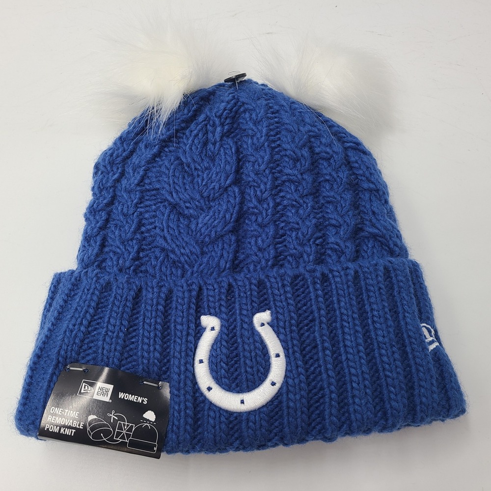 Women Indianapolis Colts Hat Beanie New Era Blue White NFL Removable Double Pom